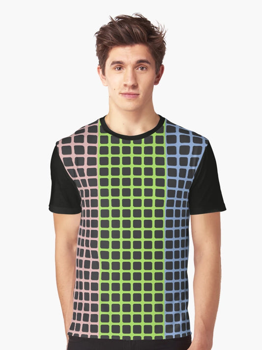 3d Square Pattern on Pale Chestnut, Inchworm, Light Cobalt Blue Colors