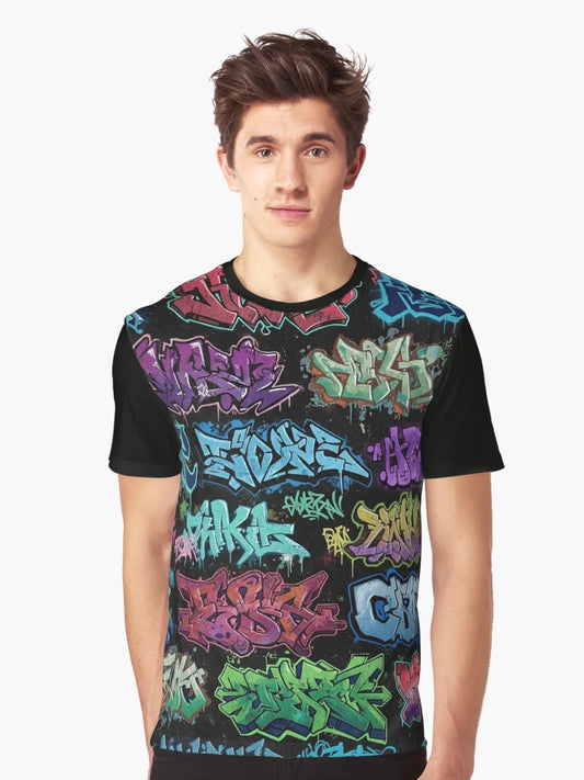 3D Graffiti Tags: European & American Style on Black Wall