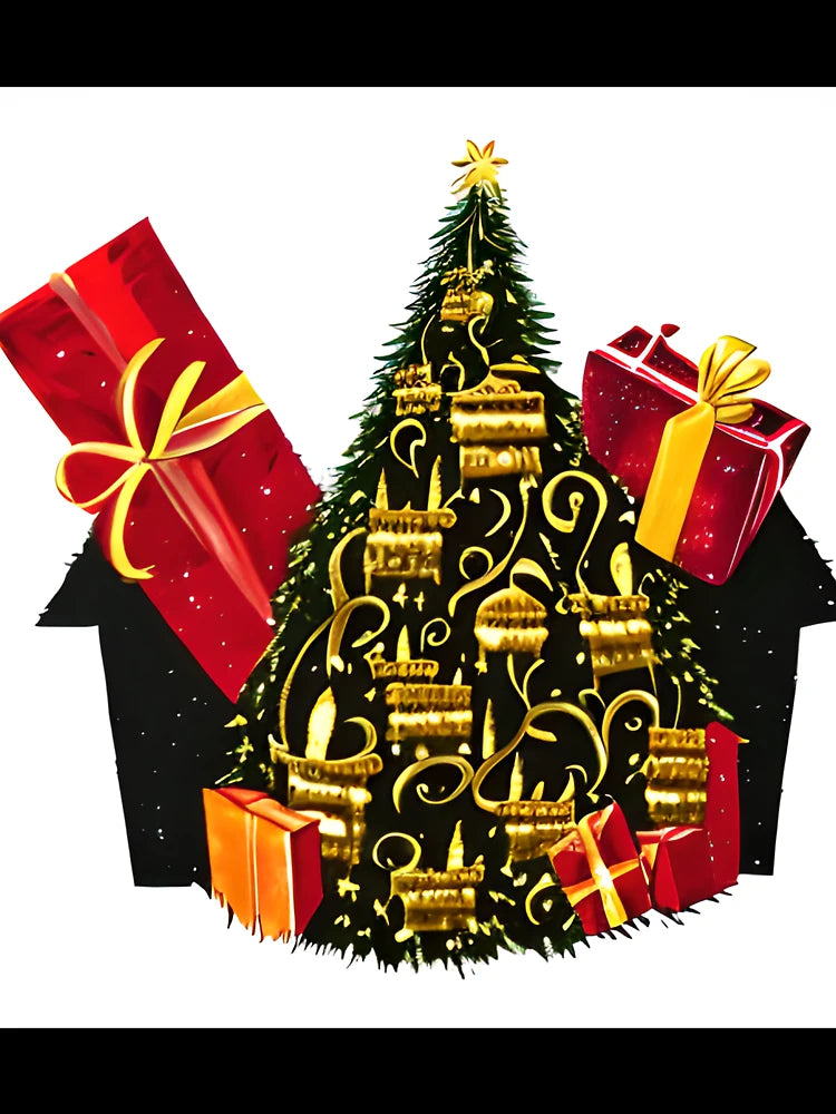 FESTIVE CHRISTMAS TREE DECORATED WITH GIFTS