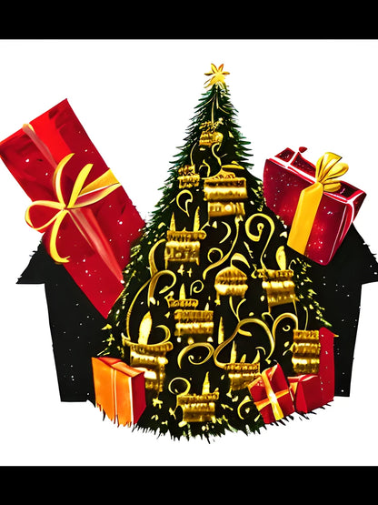 FESTIVE CHRISTMAS TREE DECORATED WITH GIFTS