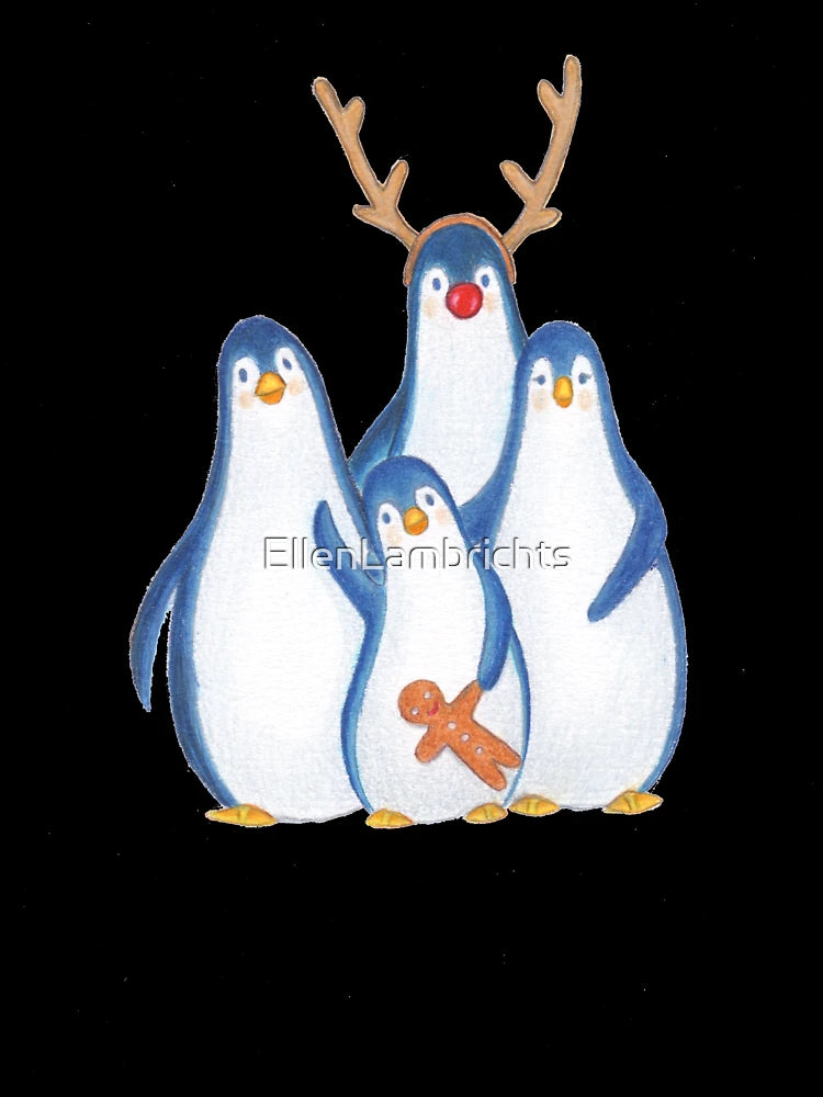 family of festive christmas penguins