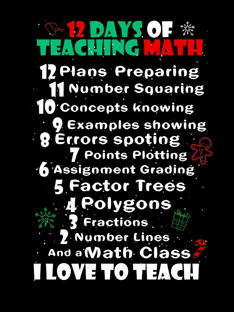 12 Days of Math T Shirt for Teacher Merry Christmas Shirt