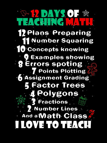 12 Days of Math T Shirt for Teacher Merry Christmas Shirt