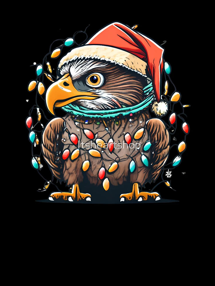 Eagle With Santa Hat And Christmas Lights