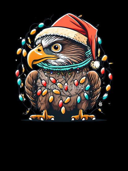 Eagle With Santa Hat And Christmas Lights