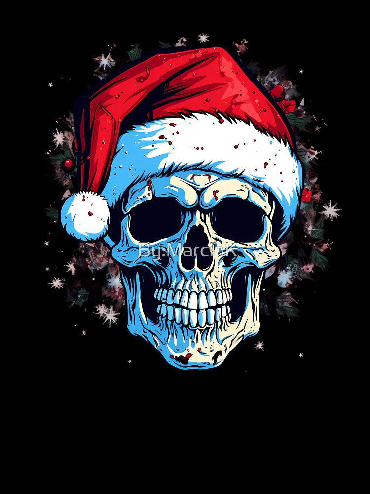 A skull with Santa Claus’s hat