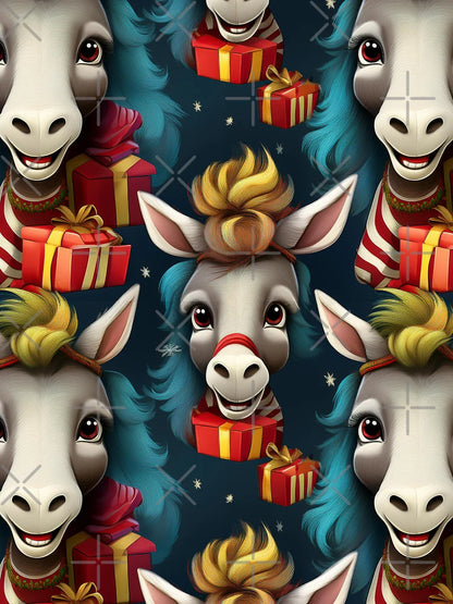 A Drove of Donkeys: A busy pattern featuring a drove of donkeys with gifts.