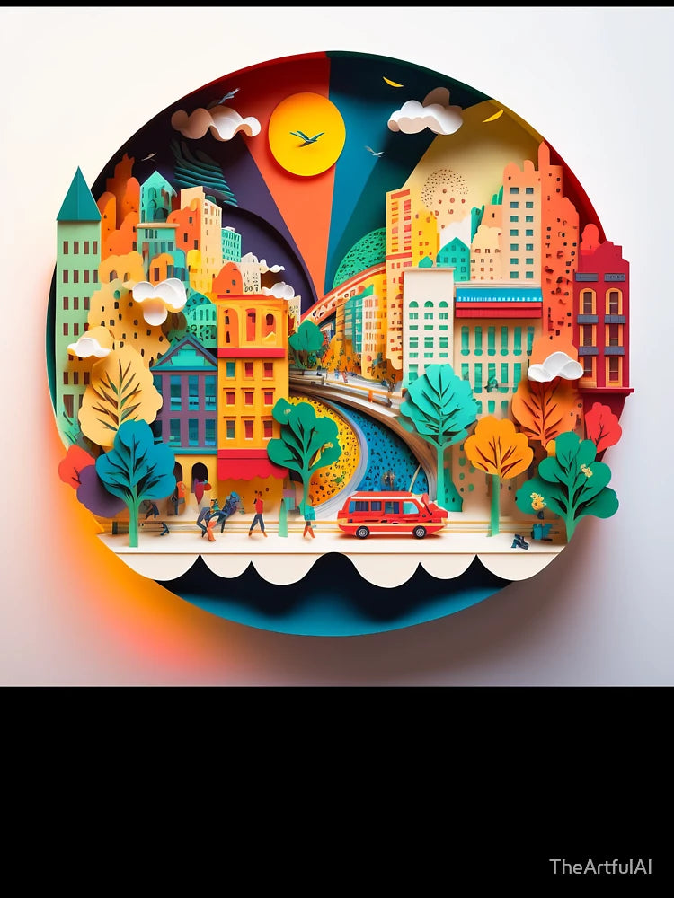 3D Effect Papercut Art - Cityscape Scene