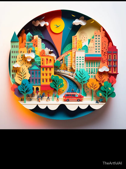 3D Effect Papercut Art - Cityscape Scene