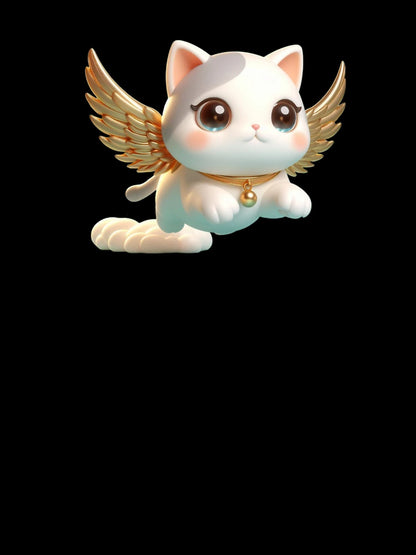 3D Cute Cat with Golden Wings, Kawaii Cat with Wings, Adorable Cute Cat