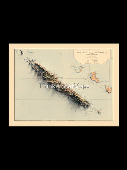 1900 New Caledonia Relief Map 3D digitally-rendered