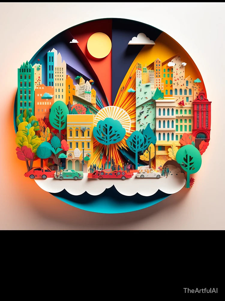 3D Effect Papercut Art - Cityscape Scene