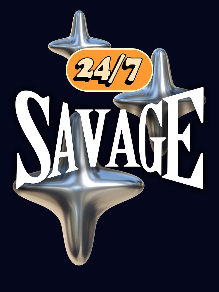24/7 Savage – Bold 3D Sparkle Typography Design