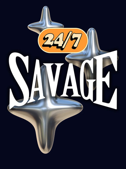 24/7 Savage – Bold 3D Sparkle Typography Design