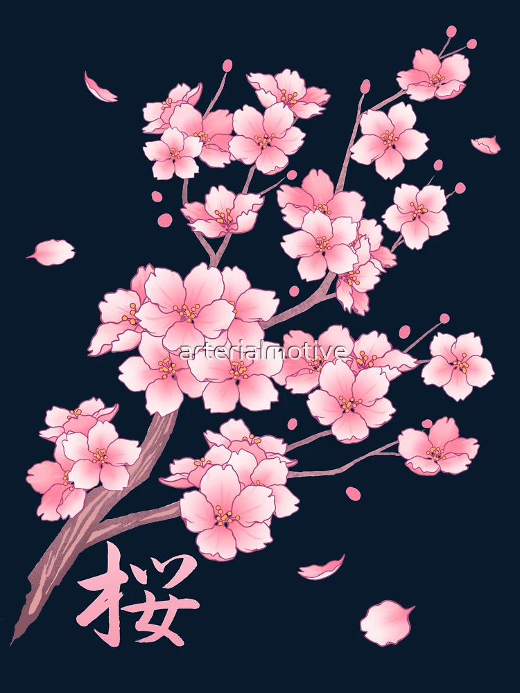 Falling Pink Sakura Cherry Blossom branches on white