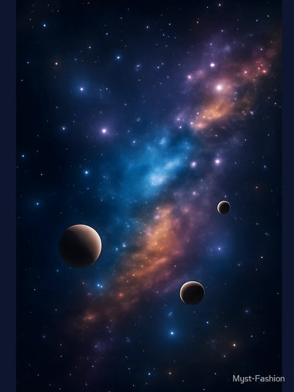 3D Galaxy Art with Stars and Planets