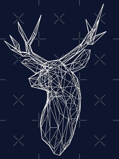 3D White Line Stag Deer Polygon Head