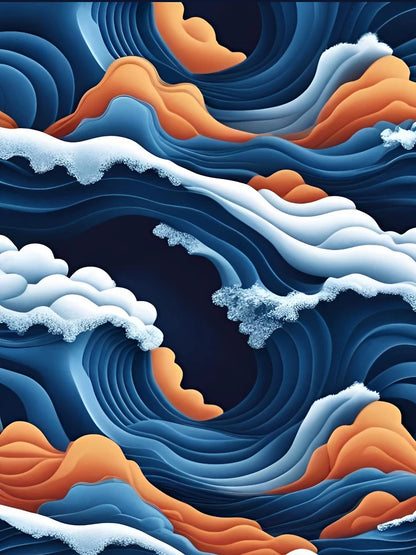 Aesthetic Textured Blue and Orange Wave Design with Sea Foam Accents