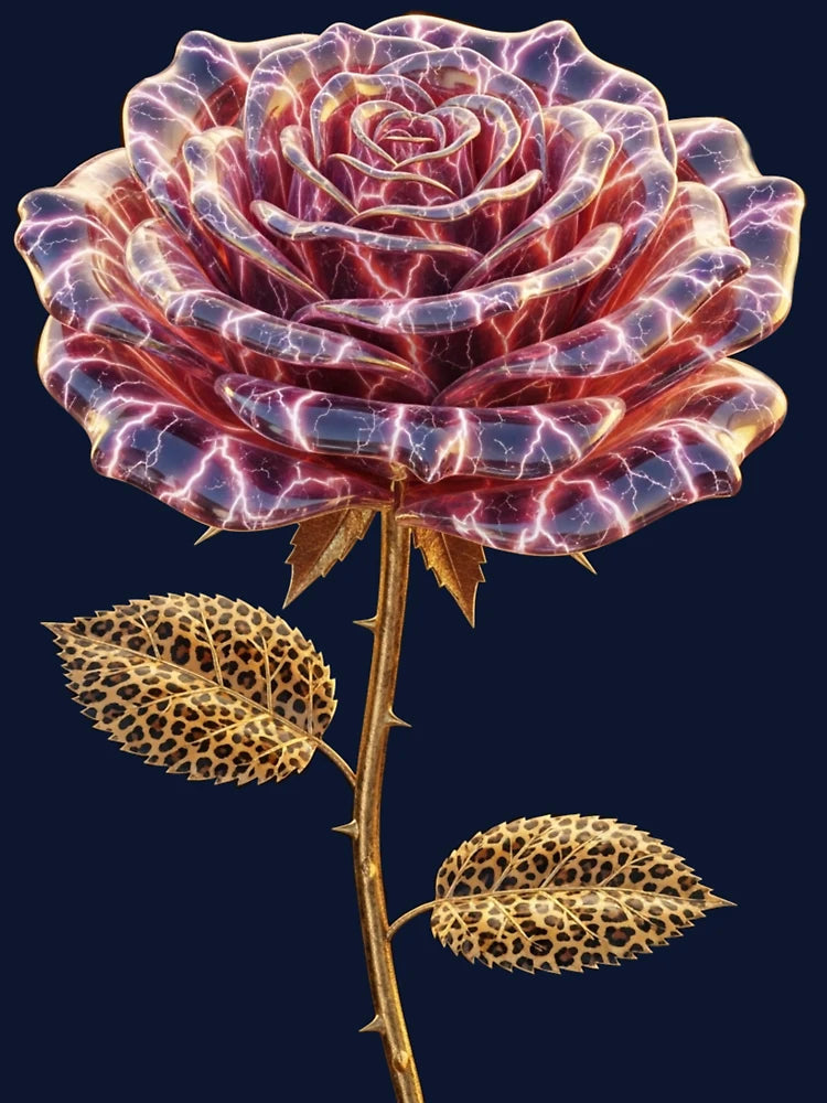 Electric Marble Rose with Leopard Leaves