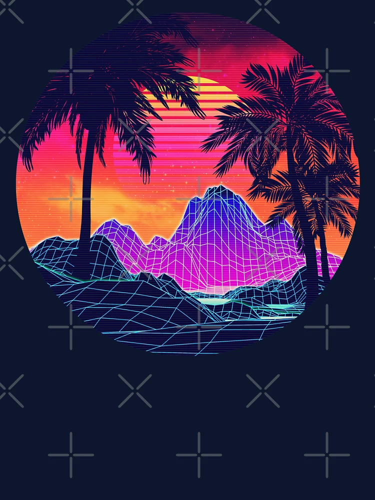 80s Vaprwave rocks and palm trees design