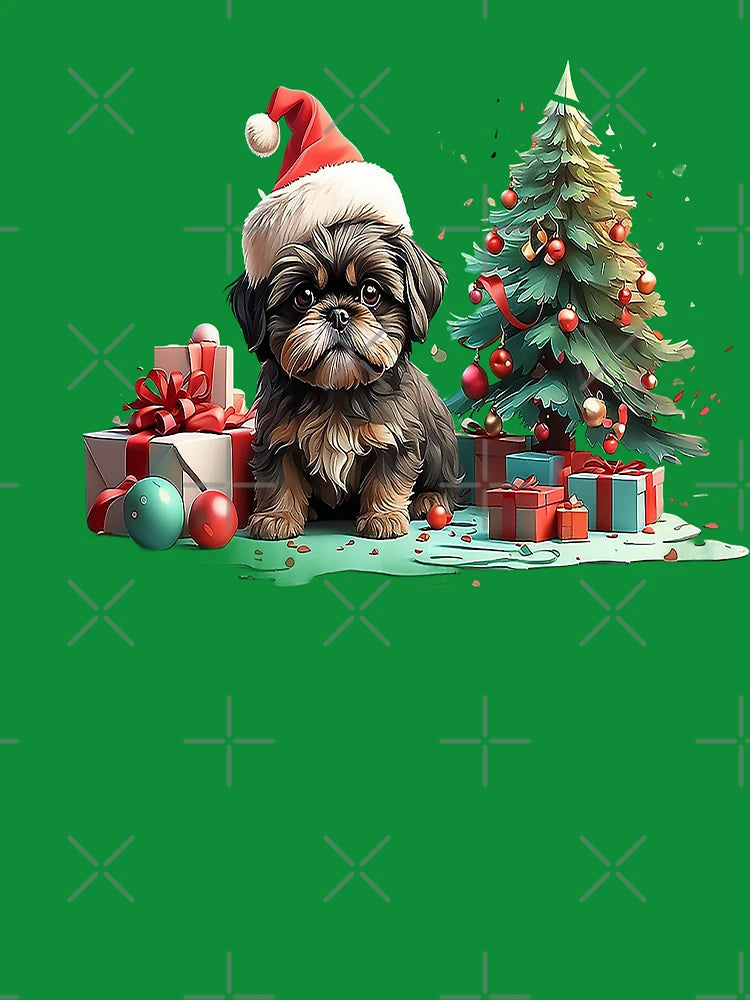 Dog in Christmas outfit.