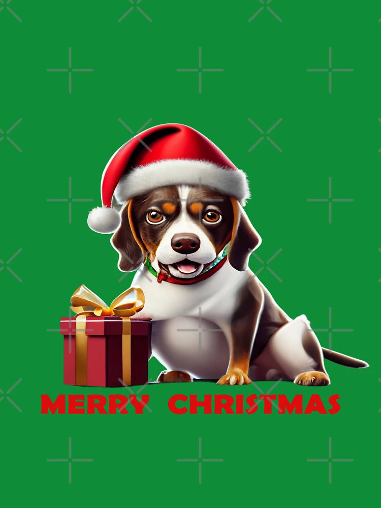 Dog in Christmas outfit.