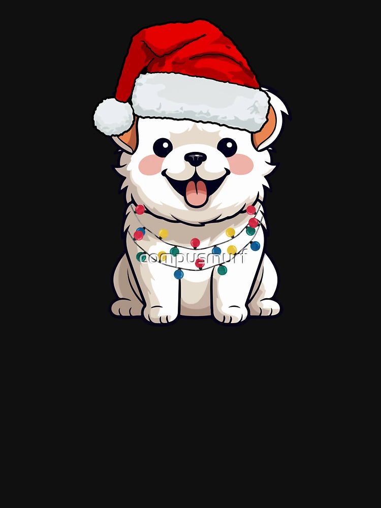 Dog with Santa hat and Christmas Lights
