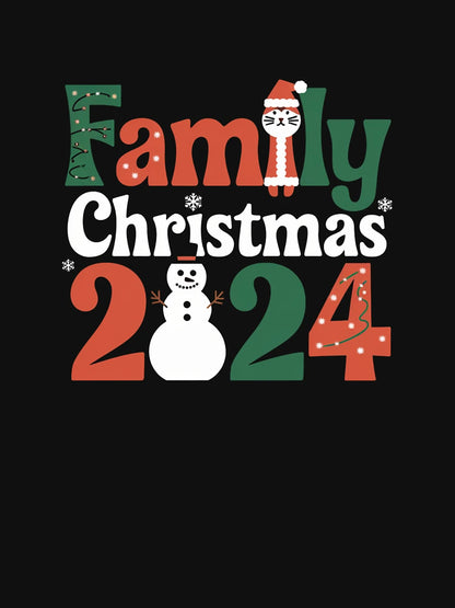 Family Christmas 2024 Design - Festive Cat and Snowman Holiday Art
