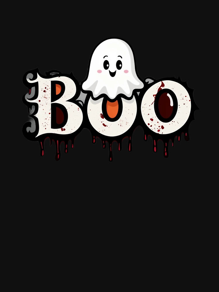 Funny Halloween Art: Gothic 'Boo' with Playful Ghost Peek