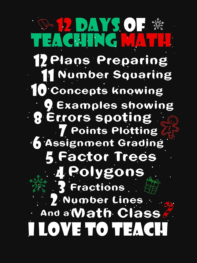 12 Days of Math T Shirt for Teacher Merry Christmas Shirt