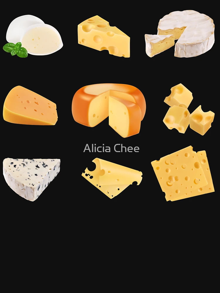 3D Cheese Variety  - Mozarella, Swiss, Cheddar, Camembert, Emmental, Gouda Gorgonzola