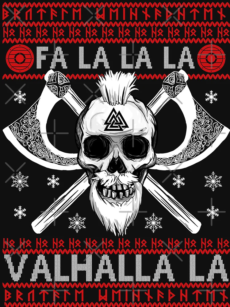 FA LA LA LA VALHALLA LA Bearded Skull Valknut Viking Ugly Christmas Sweater