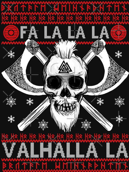 FA LA LA LA VALHALLA LA Bearded Skull Valknut Viking Ugly Christmas Sweater