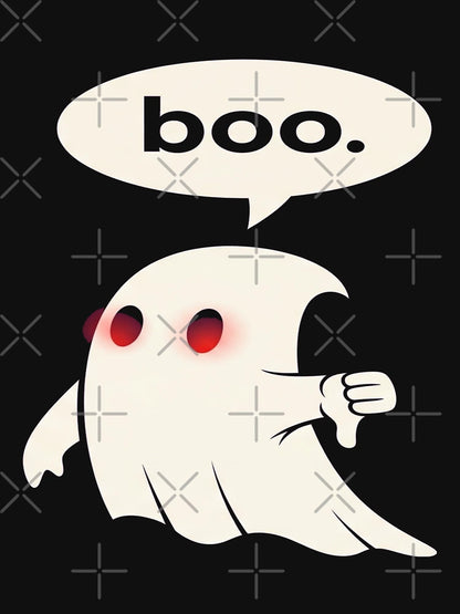 a humorous ghost with glowing red eyes giving a