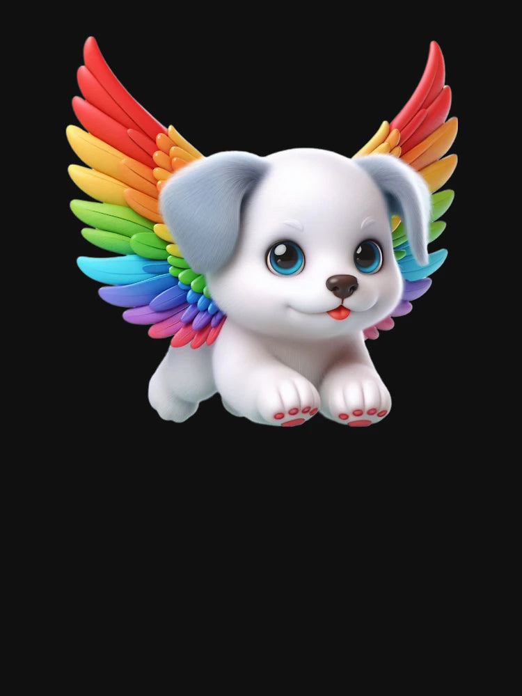 3D Cute Dog with Colorful Wings, Kawaii Dog with Wings, Adorable Cute Dog