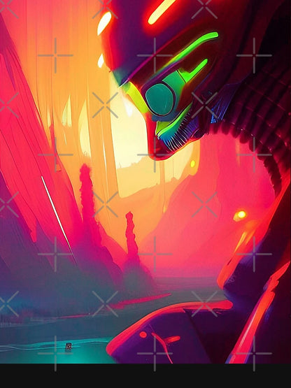 Alien 3D neon space synthwave art