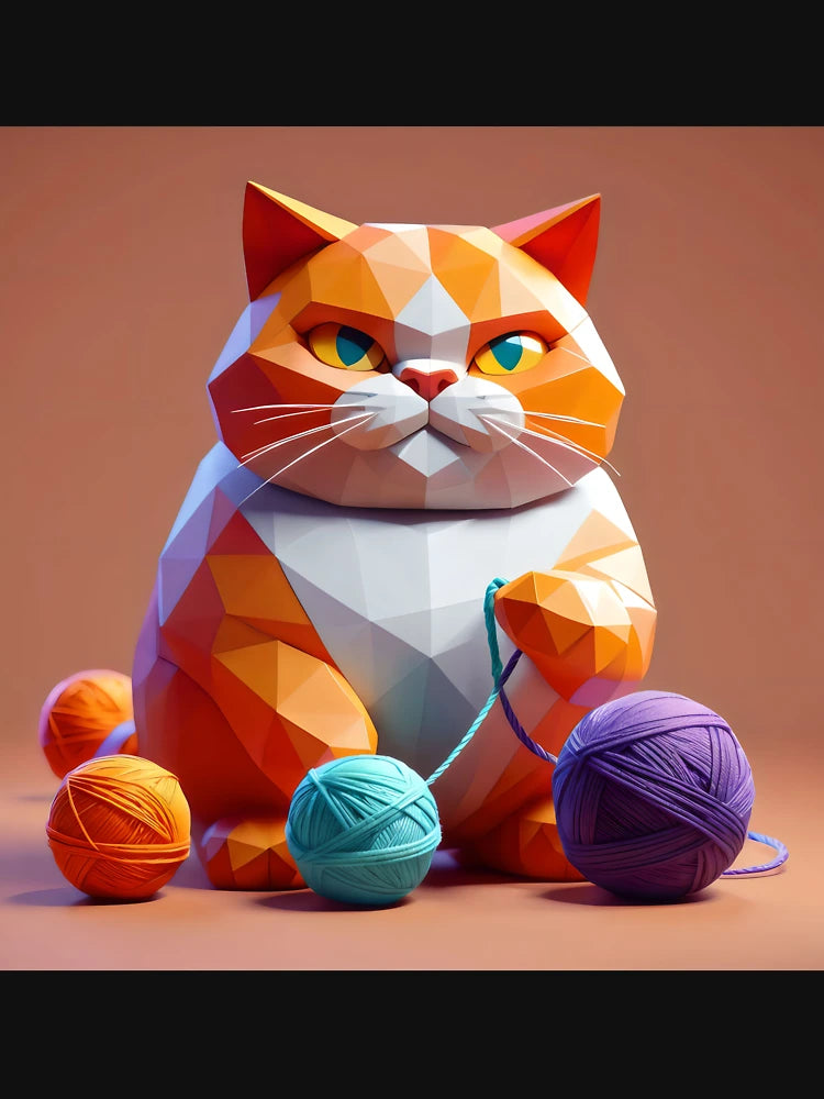 3D Angry Cat with Sewing Balls