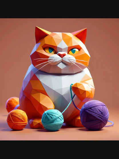 3D Angry Cat with Sewing Balls