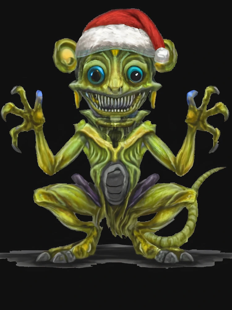 Alien wearing a Santa hat