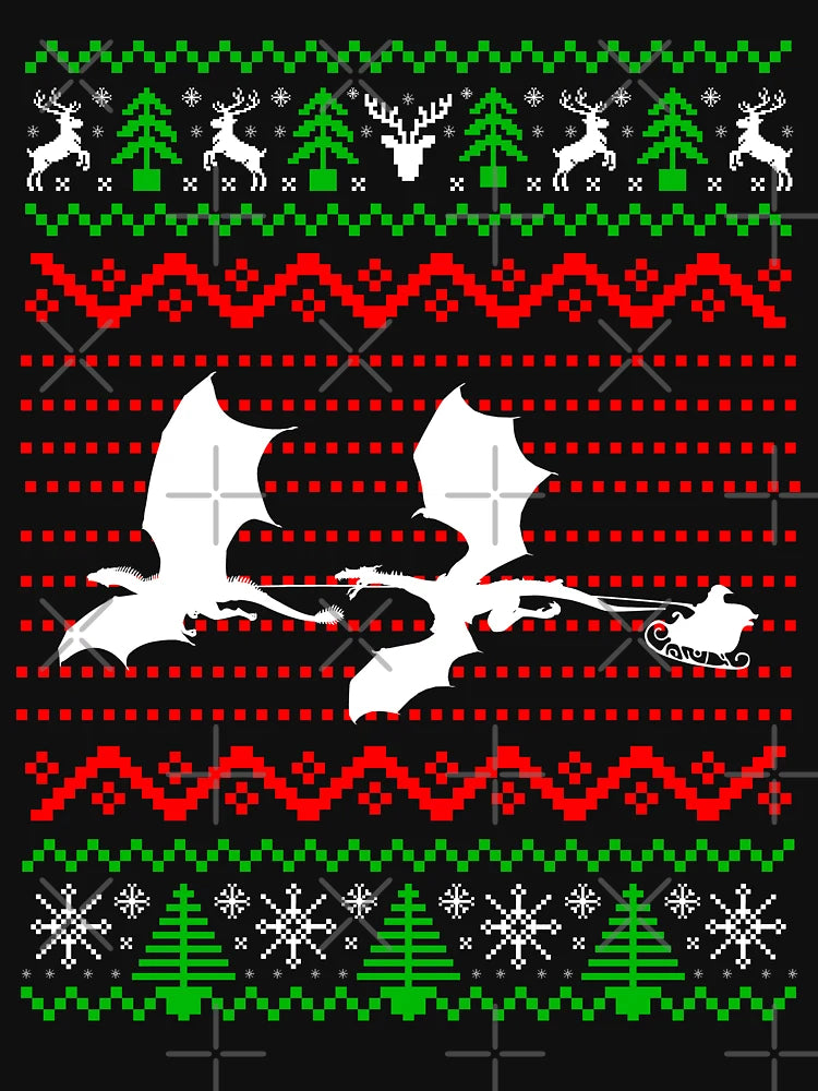 Dragons Pulling Santa's Sleigh, Christmas Dragon Pattern