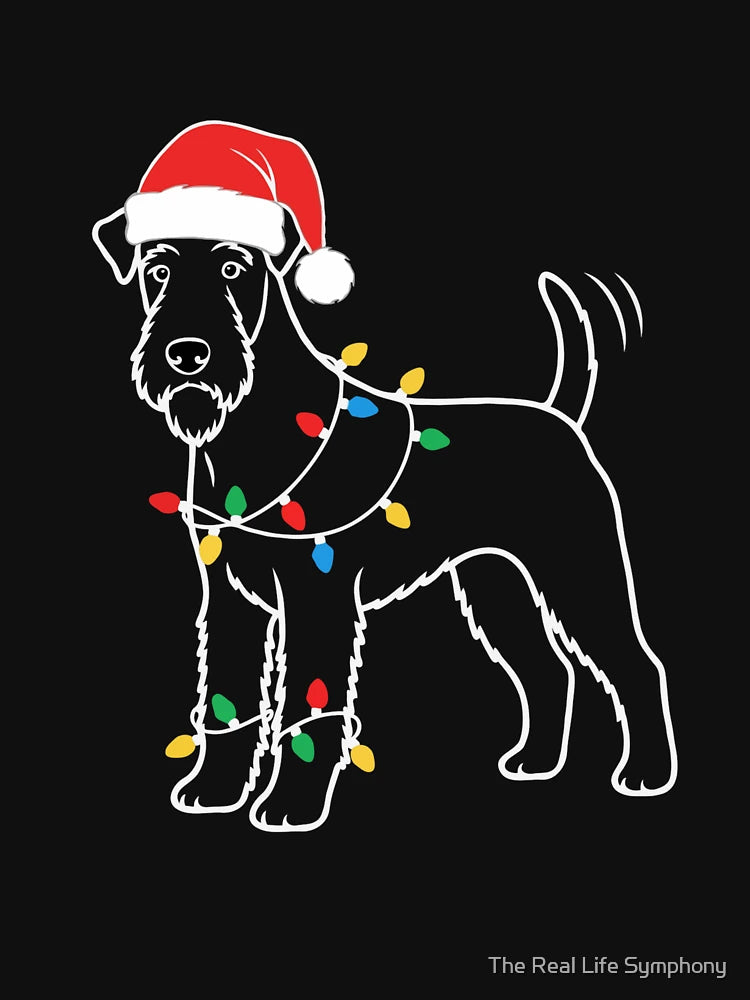Airedale Terrier Christmas – Santa Hat & Holiday Lights
