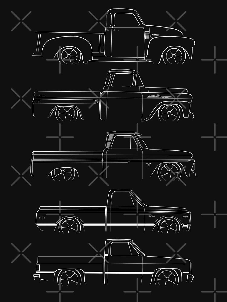 Evolution of the Chevy Pickup - profile stencil, white