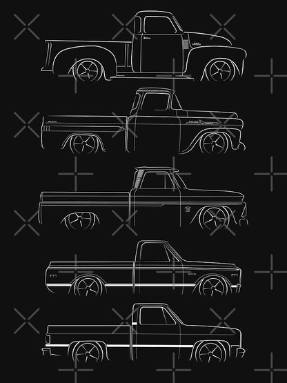 Evolution of the Chevy Pickup - profile stencil, white