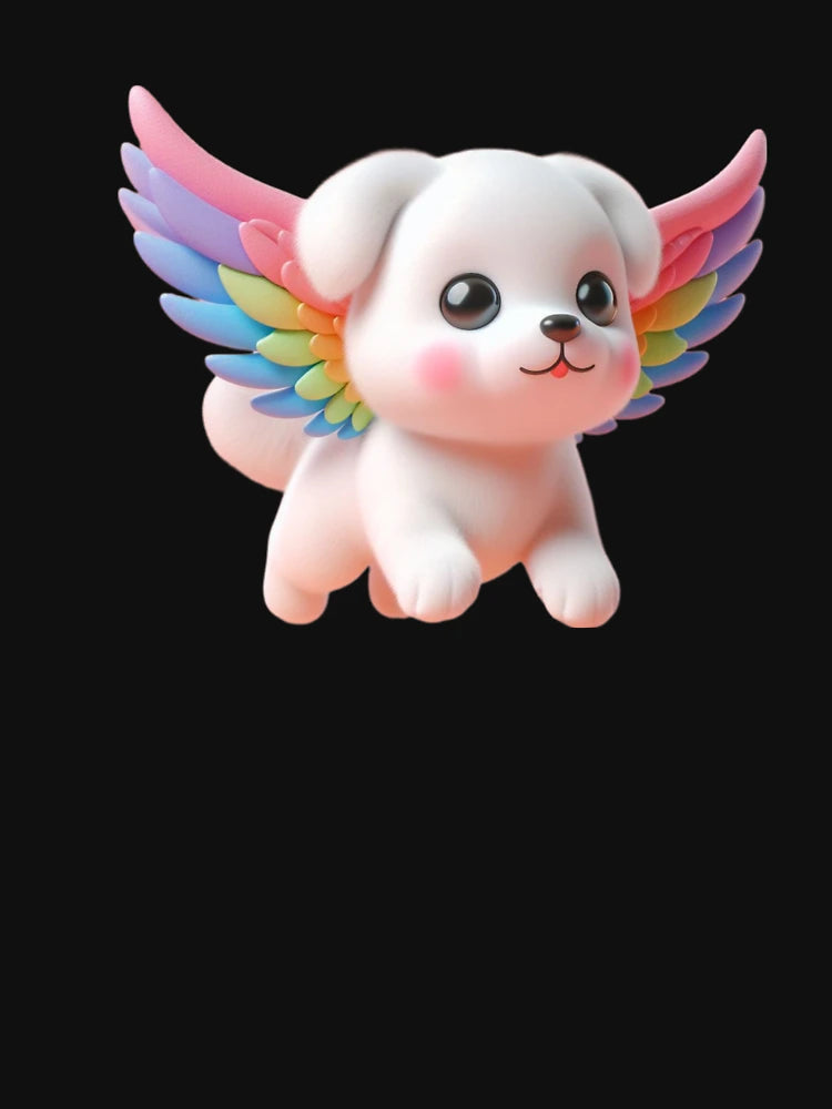 3D Cute Dog with Colorful Wings, Kawaii Dog with Wings, Adorable Cute Dog