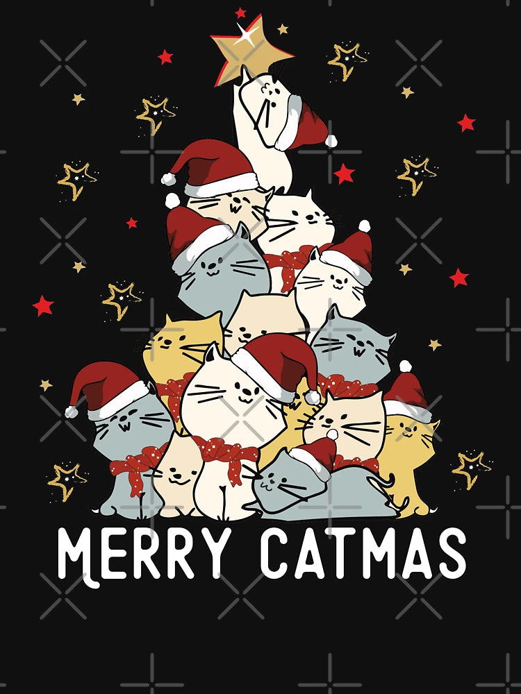 Merry Catmas Christmas Tree Cat Mountain Cute Cats in Santa hat