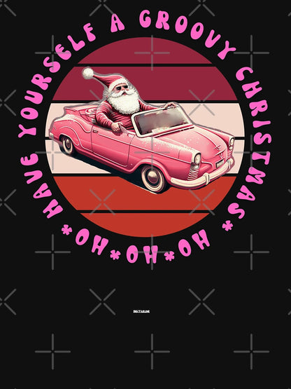 HAVE A GROOVY CHRISTMAS  RETRO VINTAGE SANTA CLAUS IN PINK CONVERTIBLE Mid journey Ai Art