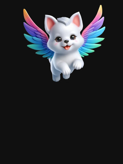 3D Cute Cat with Colorful Wings, Kawaii Cat with Wings, Adorable Cute Cat