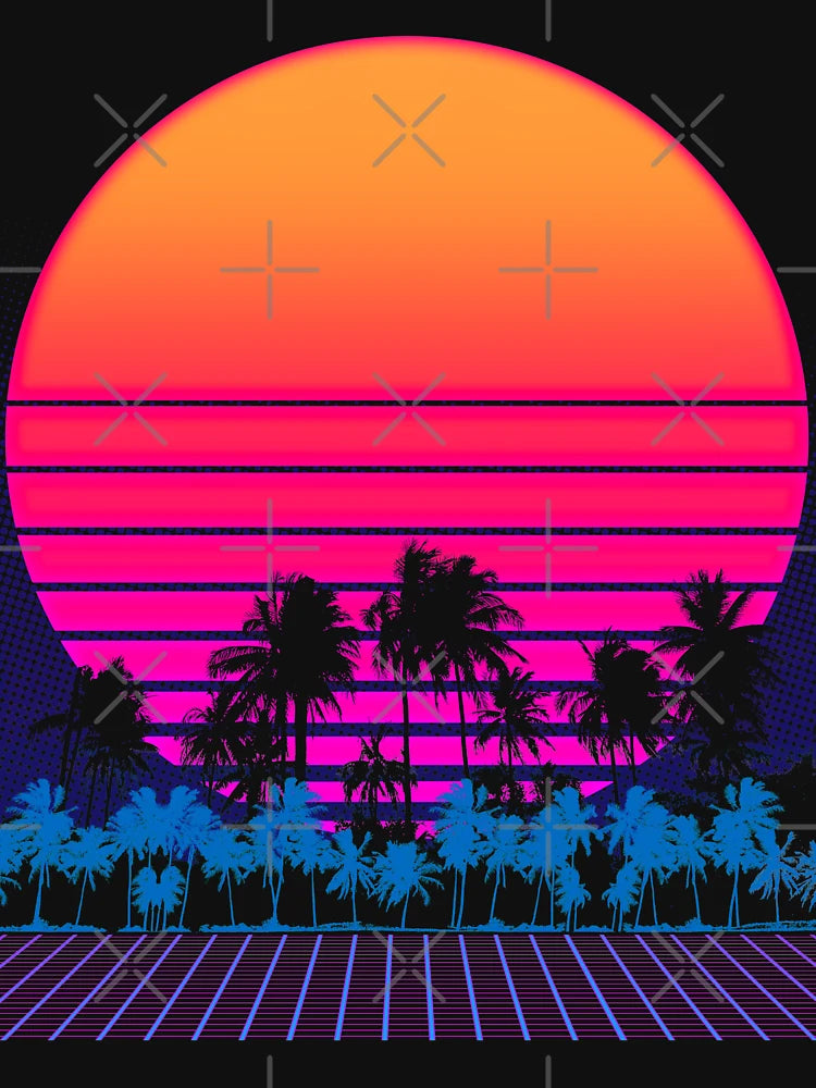 80s Vaporwave Retro Palm trees Sunset