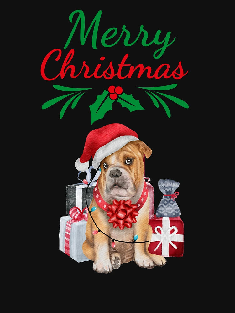 A Festive Bulldog Design. Festive Dog. Christmas Dog.