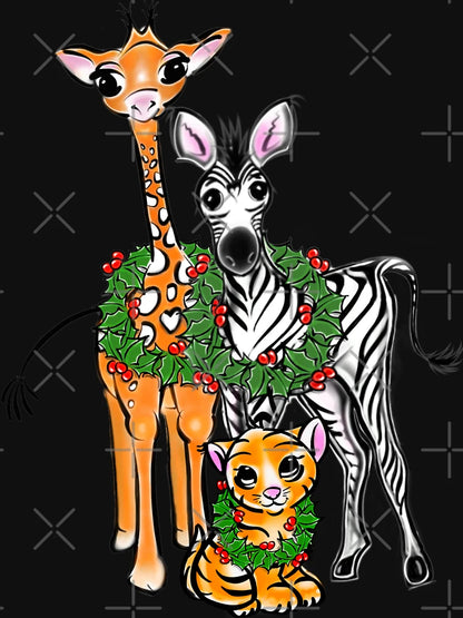 Festive Christmas safari buddies, Zebra, Giraffe and Lion cub